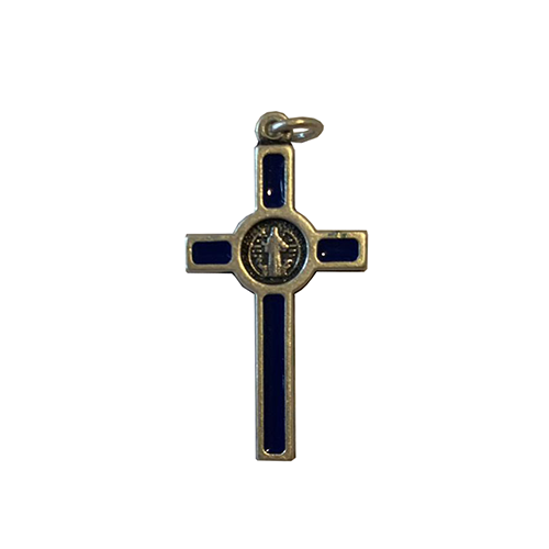 Small Metal and Blue Saint Benedict Crucifix