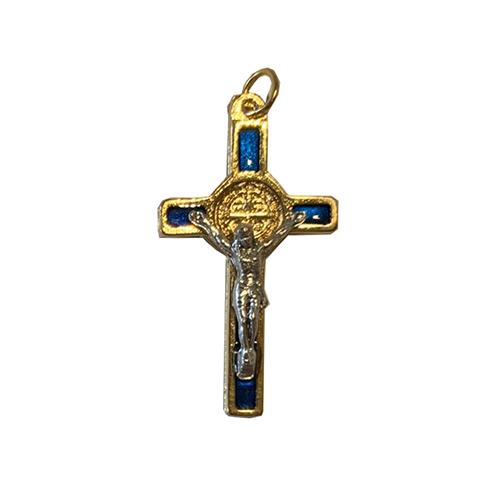 Small Gold and Blue Saint Benedict Crucifix