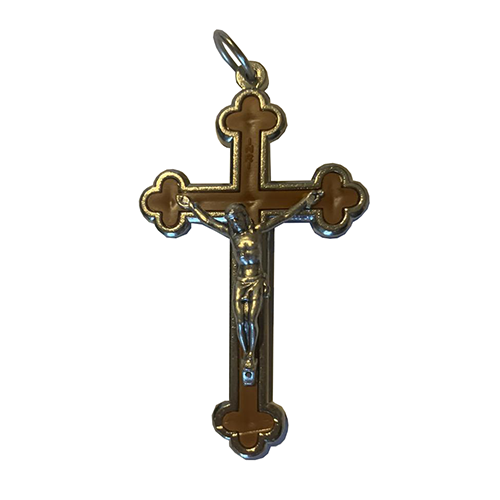 Medium Metal and Brown Budded Crucifix