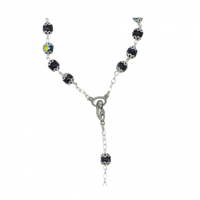 J1A Chrystal Rosary Dark Blue with Silver Caps