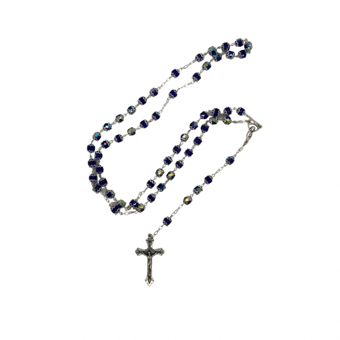 Blue Chrystal Rosary with Silver Caps
