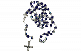 Blue Chrystal Rosary with Silver Caps