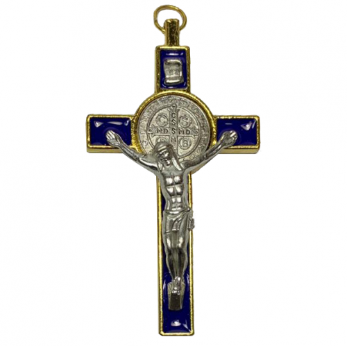 Medium Blue and Gold St Benedict Crucifix