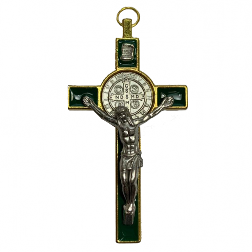 Medium Green and Gold St Benedict Crucifix