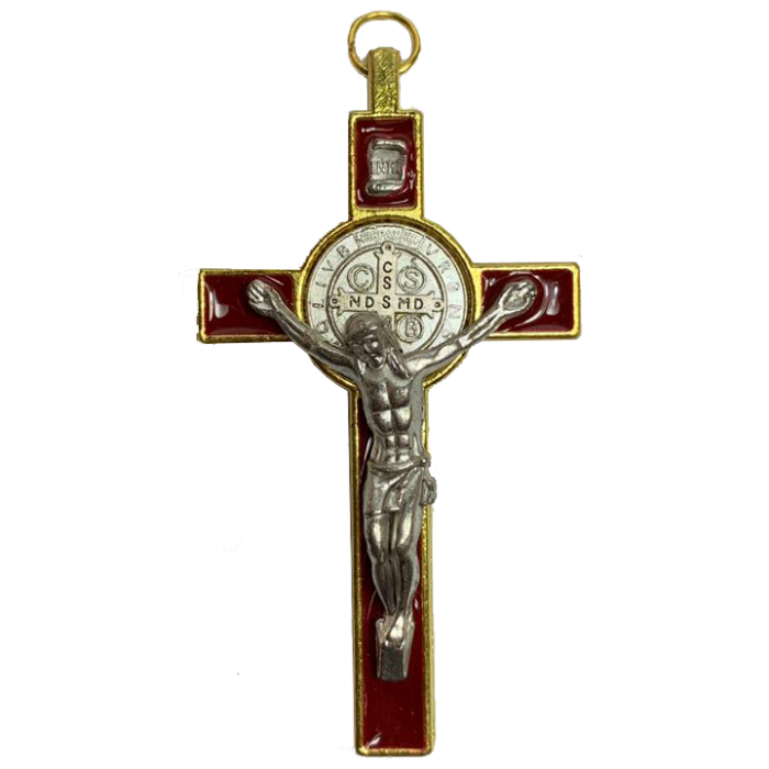 Medium Red and Gold St Benedict Crucifix