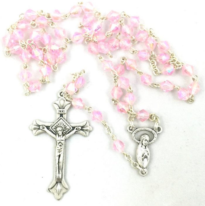 Tiny Chrystal Bead Light Pink Rosary