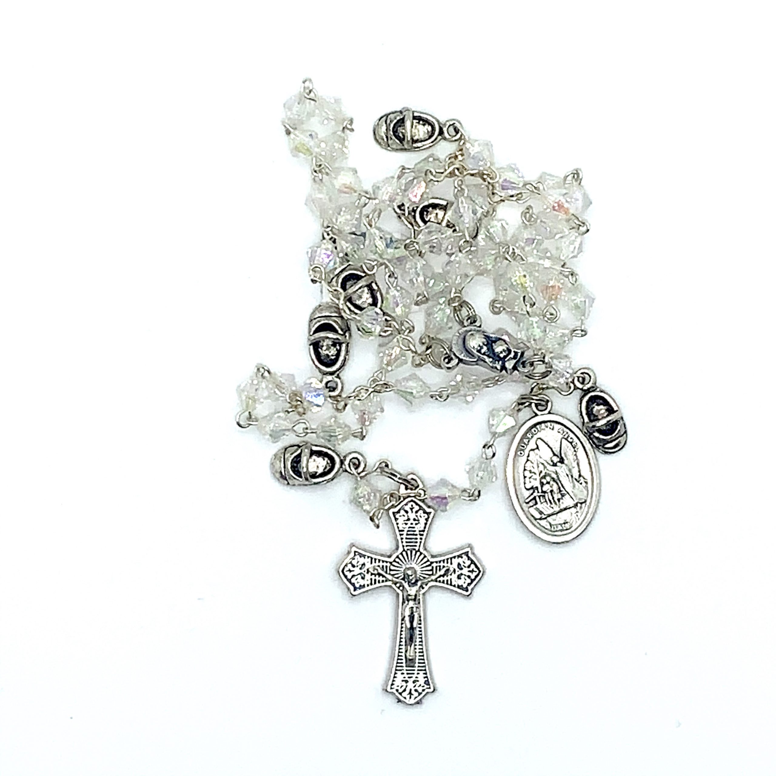 Baptism Rosary Clear Beads with Baby Shoes