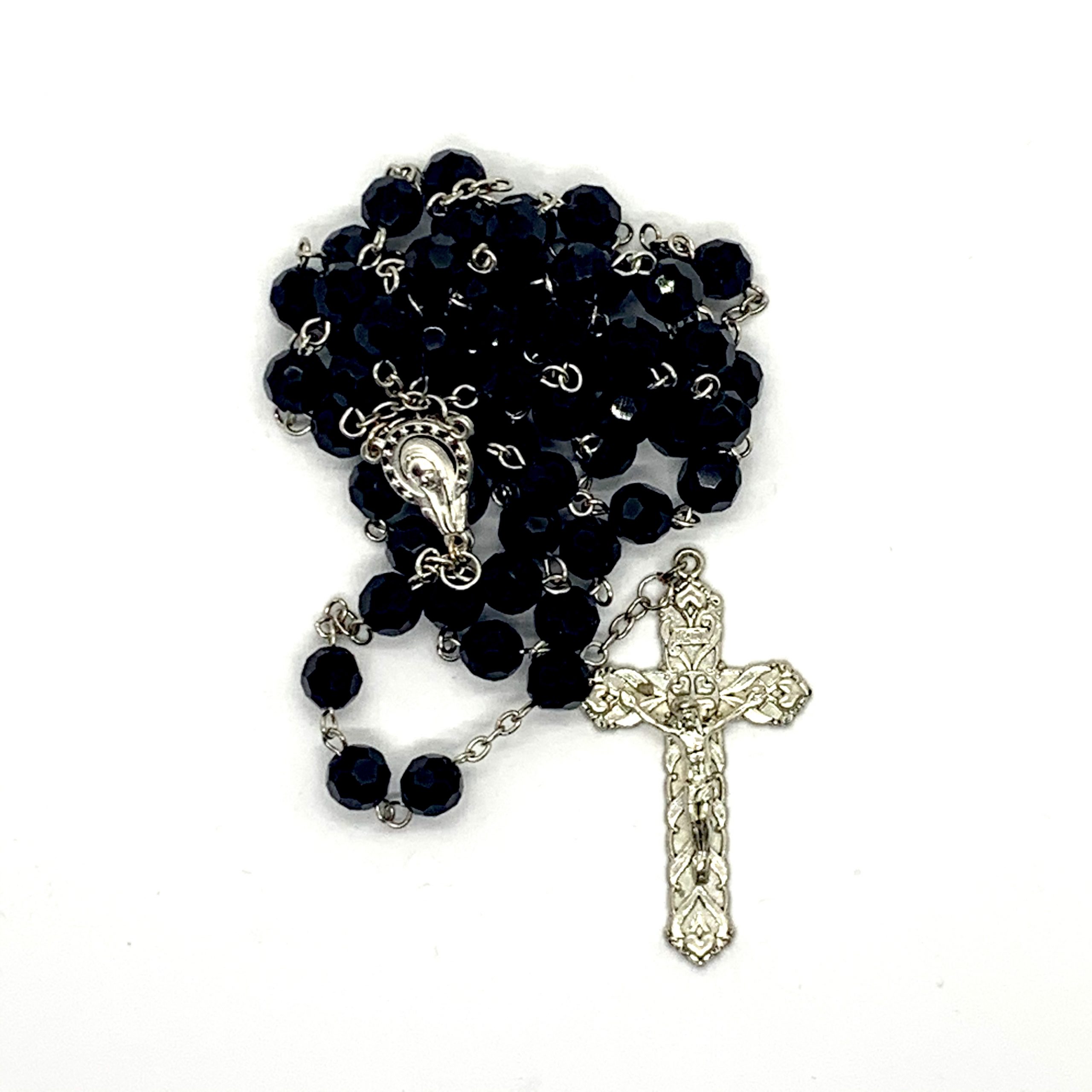Black Rosary With Ornate Crucifix