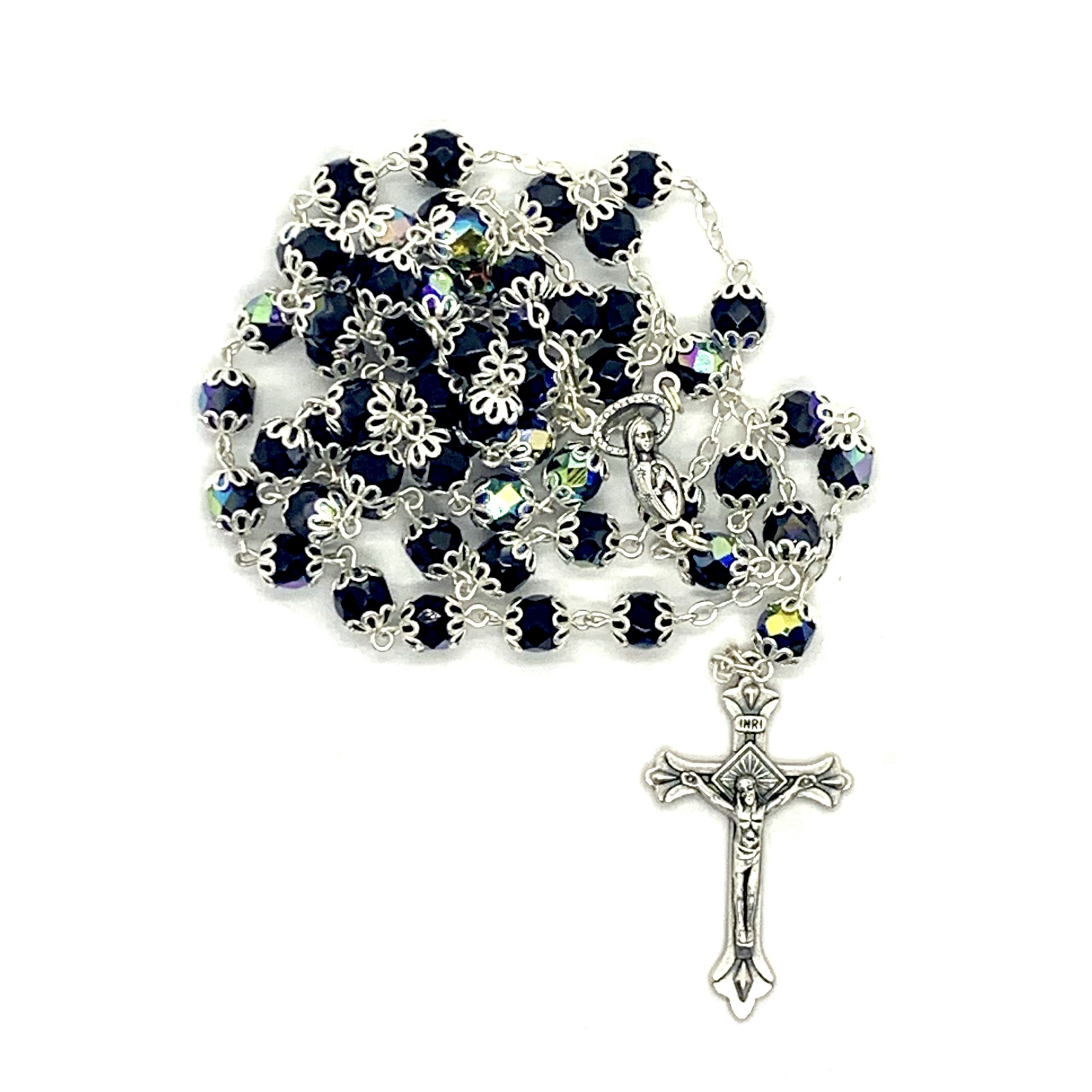 Chrystal Rosary Dark Blue with Silver Caps
