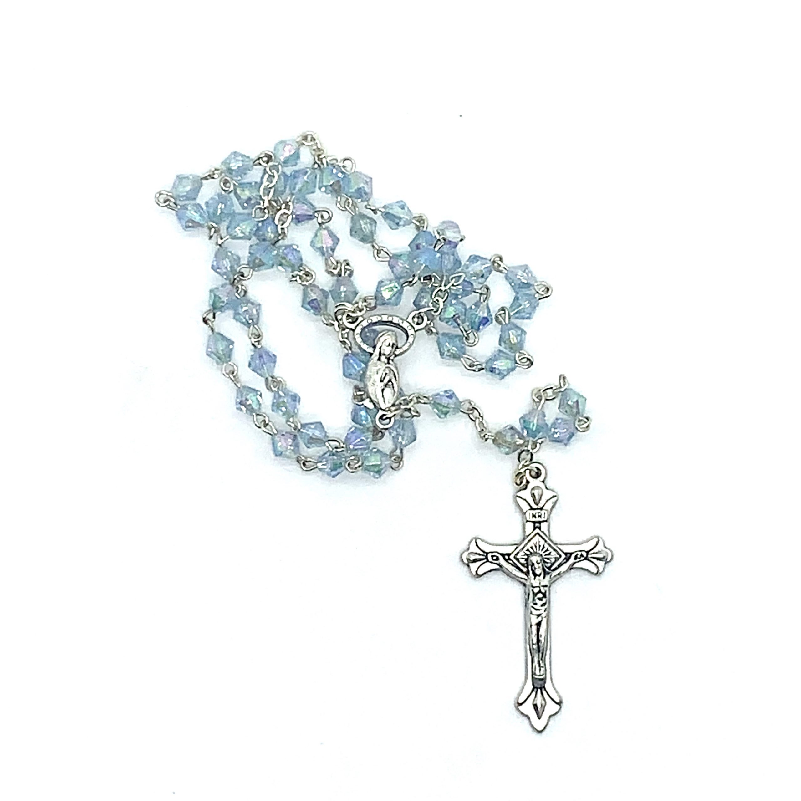 Delicate Tiny Bead Light Blue Rosary