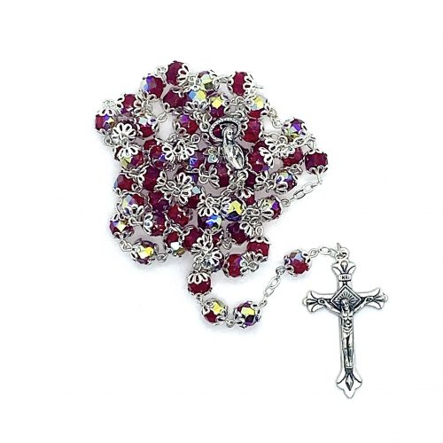 Semi Chrystal Red With Silver Rosary