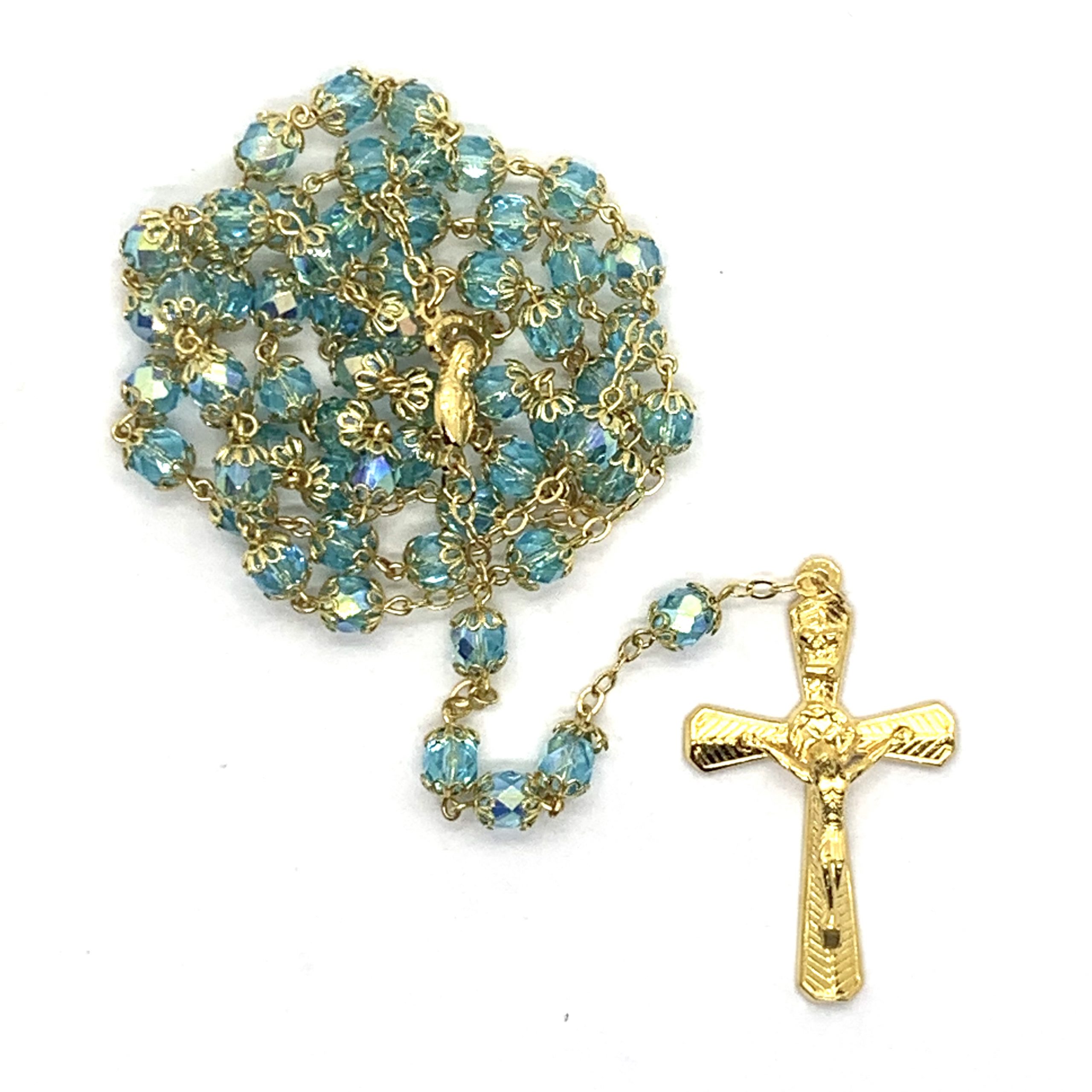 Light Blue and Gold Rosary