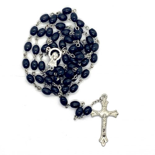 Black Oval Bead Wood Rosary