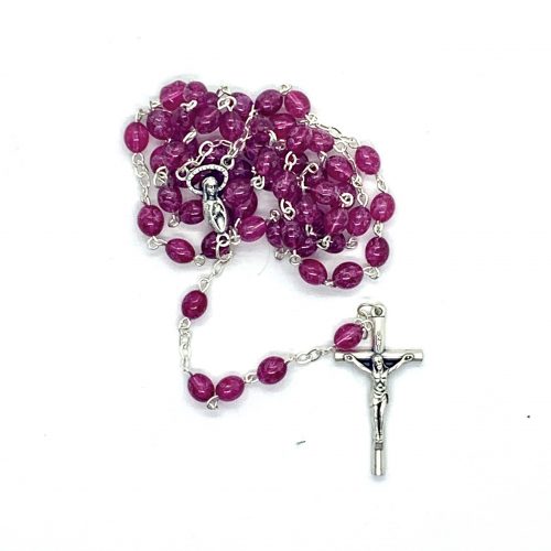 Pink Oval Bead Rosary