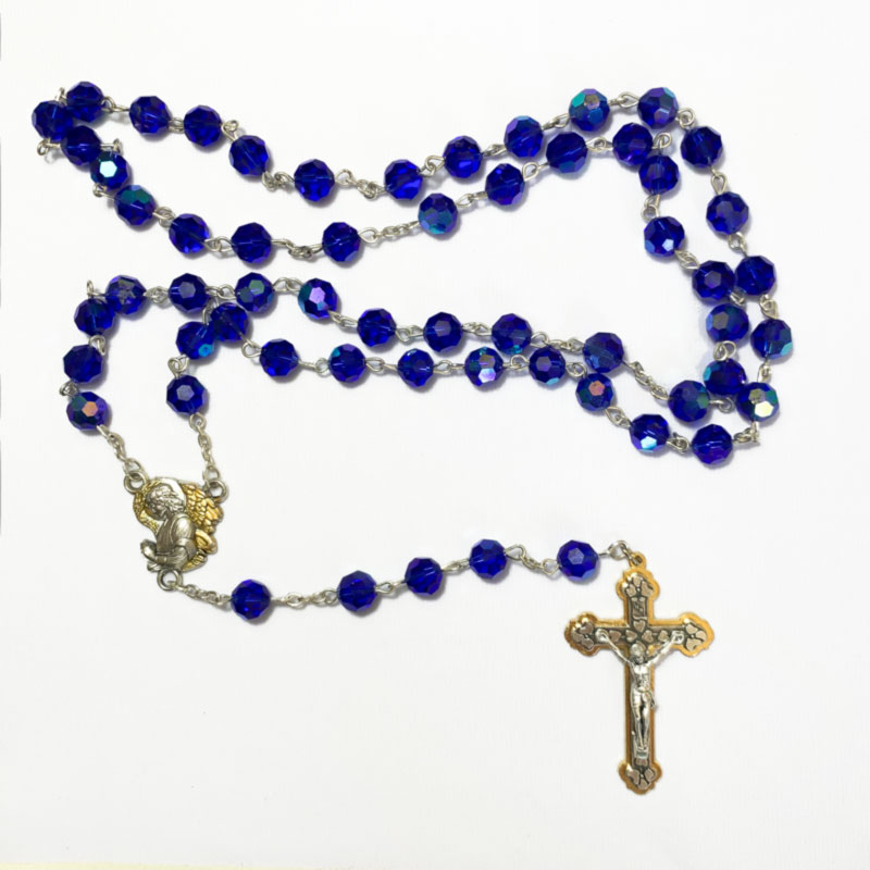 Blue Chrystal Rosary with Angel Centrepiece