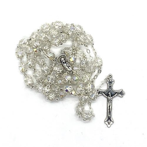 Clear Semi Chrystal Bead with Silver Rosary