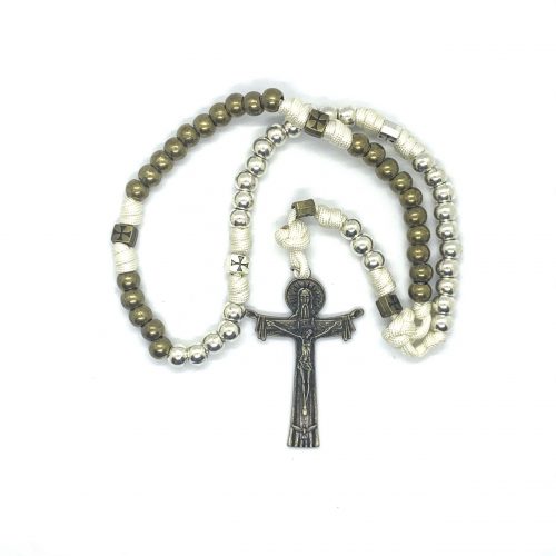 White Paracord Rosary with Holy Trinity Crucifix