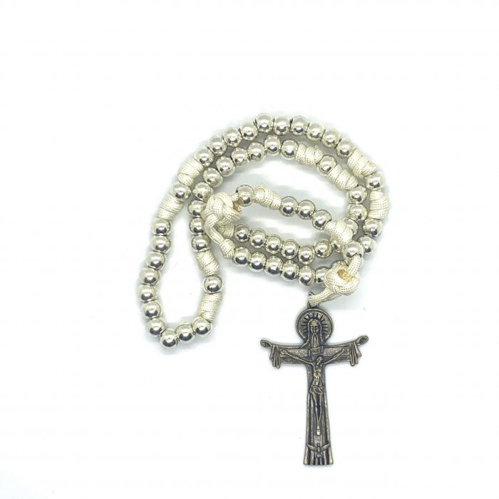 White Paracord Rosary with Holy Trinity Crucifix