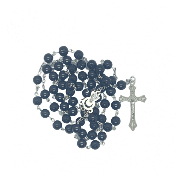 Black Round Glass Bead Rosary