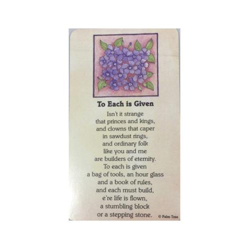 To Each is Given Holy Card